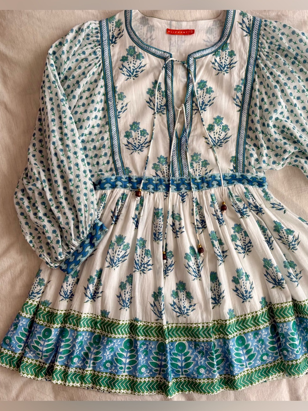 Oliphant Blue & Green Floral Mini Dress Small
